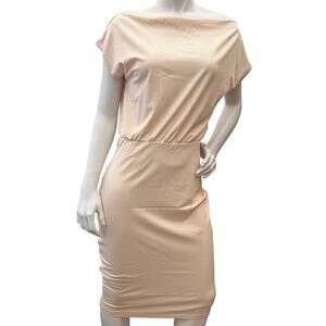 Gosopin Women's Dress off Shoulder Short Sleeve Beige Bodycon Dress Size L